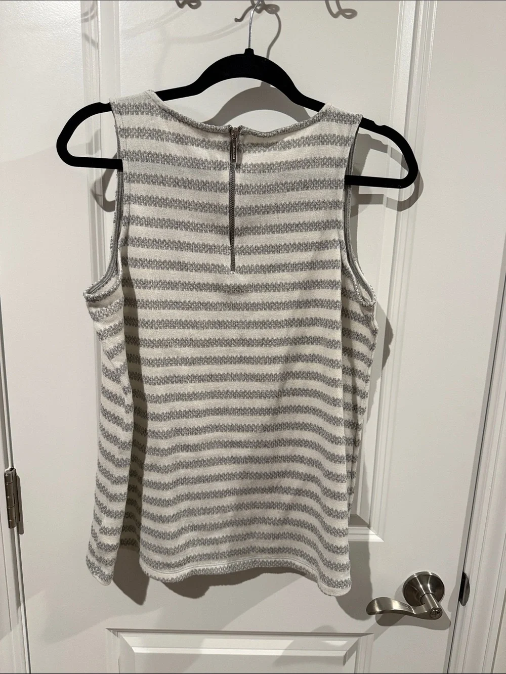 Michael Kors White and Gray Striped Sleeveless Knit Tank